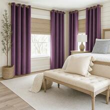 SEWLO 4Panel: Velvet Curtains (Eyelet), Available In Multiple Colors And Sizes, 90% Light Blocking, Windproof, Suitable For Various Room Layouts, Soft And Comfortable. - plommon - Visa 2