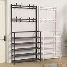 Multifunctional Shoe And Hat Rack 5-Layer Storage Rack With 8 Hooks, Large Capacity To Store Shoes, Boots, Clothes, Hats, Bags, Home Organization And Storage And Save Space Room Decor Home Essentials - 黑色 - 查看 1