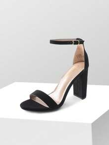 Women Elegant High Heel Sandals Chunky Block Dressy Pump Sandals Ankle Strap Open Toe Classic Heeled Sandals, For Casual And Formal Wear, For Party, Wedding, Prom - 黑色絨面革 - 查看 4