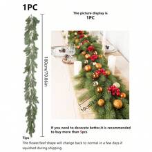 1PC 70.86in Christmas Garland, Artificial Christmas Greenery Garland Pine Leaves Realistic Spruce Garland For Holiday Mantel Fireplace Table Centerpiece Decor