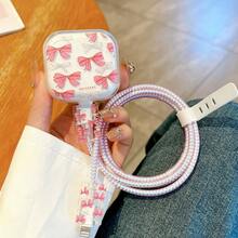 Set da 5 pezzi di manicotti protettivi con fiocco/stampa leopardata per caricabatterie standard britannico da 20W, organizer per cavi, avvolgicavo