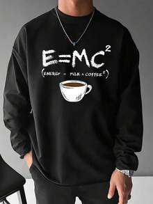 男士休闲日常字母印花长袖T恤，时尚百搭，展现您的风格，秋季必备 - 黑色 - 查看 1