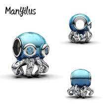 Manyilus Manyilus Original 1 Stück 925 Sterling Silber Anhänger Perlen Clips - mit Katzen Pfoten Abdruck, Oktopus, Delfin, Meeresschildkröte, Meeresfisch, Rose Herz Liebeswörter, Gitarre, Goldene Schokolade, Vierblättriges Kleeblatt, Hufeisen, Famas Hand Designs. Ein ausgezeichnetes Schmuckgeschenk für Familie, Freunde und Damen, ideal für Geburtstage, Valentinstag, Abschlusszeit, Strandaccessoires und Freundschaftstag.