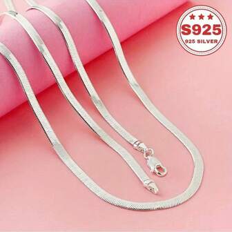 925 Sterling Silver Anti-Allergy Flat Snake Bone Chain Unique Design Necklace High-End Sense Simple Blade Chain Unisex Luxury Daily Wear Delicate Couple Jewelry Holiday Gift With Anti-Oxidation Box