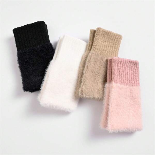 Luvas femininas de malha grossas sem dedos estilo coreano, design quente e minimalista, adequadas para outono/inverno, versáteis