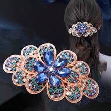 1 pieza Clip de pelo con decoración de cristal elegante estilo coreano, accesorio de pelo con pinza de primavera con estampado de flores elegante de aleación de zinc, adecuado para trabajo, viajes, fiestas, compras, citas, salidas, accesorio esencial, pinzas de garra