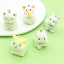 2/5 件可爱树脂柯基犬泰迪兔雕像饰物，带毛绒树脂 3D 动物吊坠，适用于 DIY 钥匙扣手链项链耳环珠宝制作工艺品配件 - 白色 - 查看 16