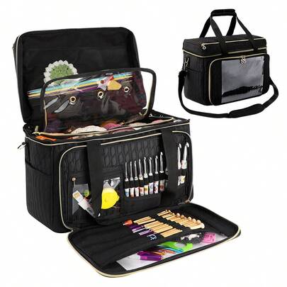 1 Peça Bolsa de Armazenamento de Crochê de Capacidade Extra Grande, Régua de Linha & Organizador de Suprimentos de Costura, Design Multicamadas, Opções Multicoloridas, Armazenamento de Acessórios de Costura, Adequado para Entusiastas de Costura, Presente de Natal e Dia das Mães