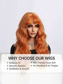 26英寸脏橙色长卷发假发，浪漫美丽的合成发假发和刘海假发，适合日常生活和派对。万圣节假发 - 橘色 - 查看 8