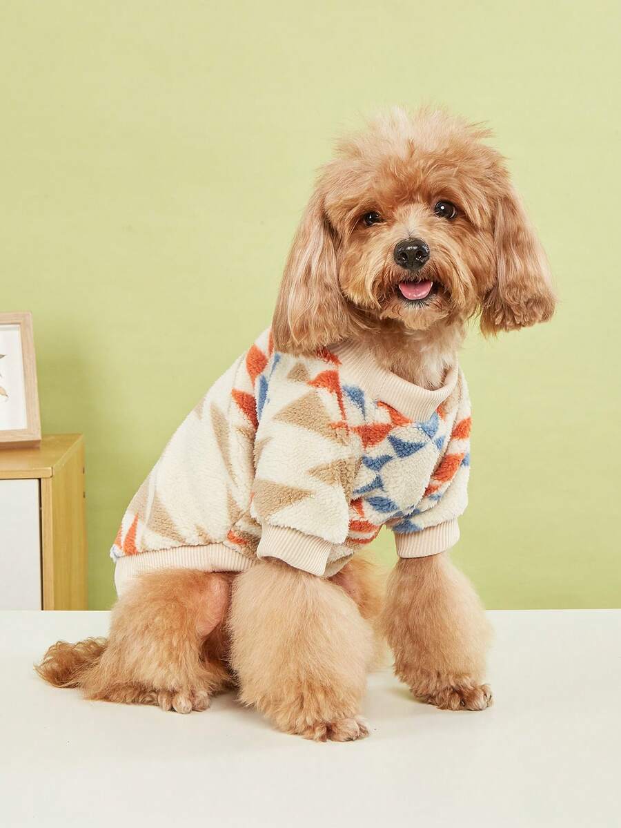 EOO 1 Stück Herbst/Winter Plüsch Haustier Sweatshirt, geometrisches Muster, geeignet für Katzen und Hunde, modische Haustierkleidung