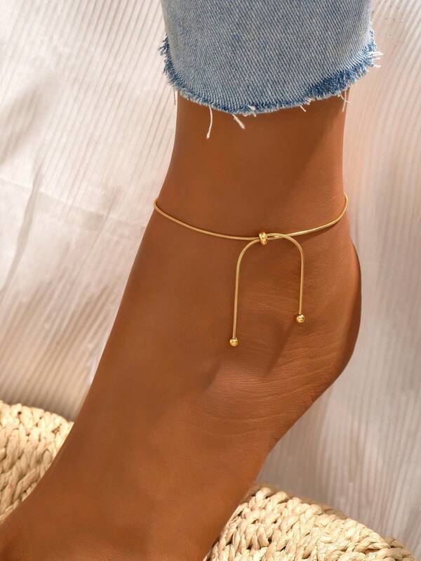 1pc Fashionable Drawstring Stainless Steel Anklet, Minimalist Versatile Foot Jewelry Suitable For All Occasions