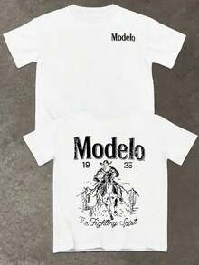 1pc Modelo Graphic Print Men's% Cotton-Shirt,  Casual Sports Style Top-Shirt,  Fashionable Street Style, Suitable Travel And Sports Wear - 白色 - 查看 11