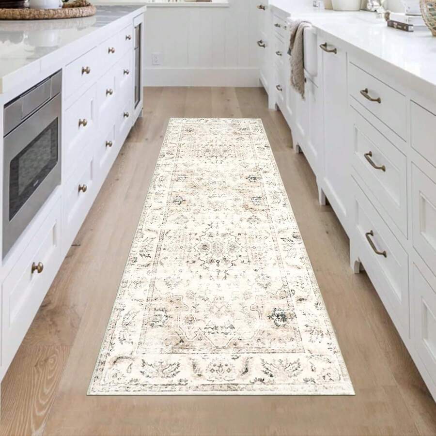 1pcs Teppich Wohnzimmer  Teppich Beige Waschbarer Boho Teppiche Schlafzimmer Kurzflor Teppiche Vintage für Wohnzimmer Kinderzimmer - Beige - Übersicht 1