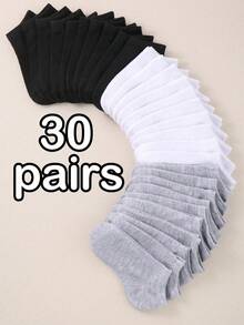 30 双纯色婴儿童踝袜，黑色/灰色/白色短款低帮袜，男女通用返校运动跑步训练袜，柔软舒适的踝袜 - 适合日常穿着、节日生日礼物、万圣节圣诞节礼物 - 彩色 - 查看 1