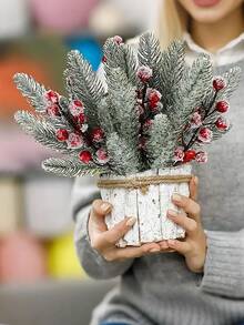 22 pezzi/11 pezzi/1 pezzo Decorazioni natalizie con albero di pino innevato, steli artificiali di bacche, rami di cedro finti, per composizioni, ghirlande, decorazioni natalizie, decorazioni per la casa, il giardino e le feste, decorazioni per albero di Natale, decorazioni natalizie (rosso)