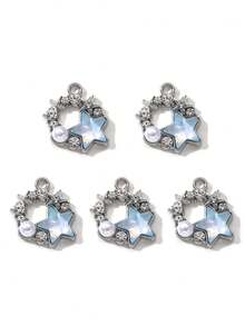 10/20pcs Random Blue Tone Ocean Colored Rhinestone Cross & Heart Shaped Pendant DIY Necklace Bracelet Jewelry Gift For Women