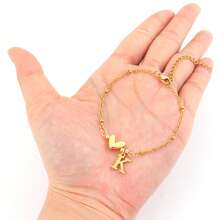 1pc Fashion Stainless Steel Heart Initial Bead Chain Bracelet For Women