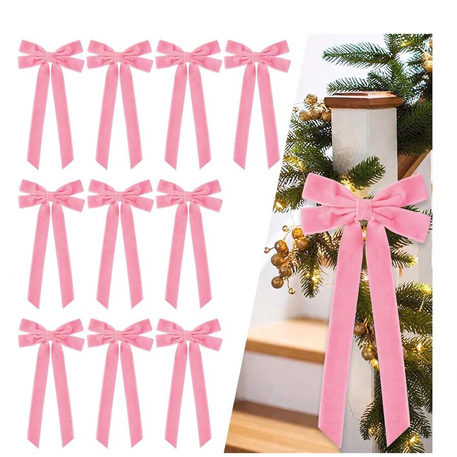 Pink Velvet Bows, Christmas Tree Wreath Bows Rustic Crafts Gift Ribbon ...