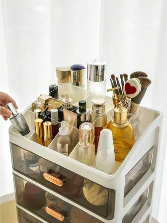 1PC多层桌面化妆品收纳盒桌面护肤防尘家用抽屉式分区口红梳妆台首饰收纳架透明抽屉式收纳盒桌面收纳盒数据线收纳盒