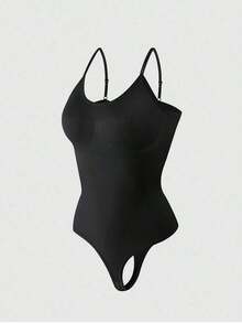 1pc Women Seamless Shaping Bodysuit With Thong Bottom, Slimming Bodyshaper Tummy Control Flat Belly Sheath Jumpsuit Shapewear Waist Trainer Shaper - 黑色 - 查看 9