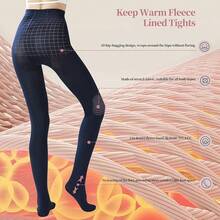2 Pairs 120D Fleece Lined Tights For Women, High Waist Thermal Leggings & Opaque Pantyhose For Winter - 黑色和海軍藍 - 查看 2