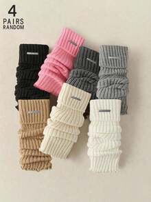 1/4 par de calentadores de piernas de punto acanalado de unicolor y aleatorio para mujeres, adecuados para otoño/invierno, color surtido al azar (sin clips de metal), cálidos