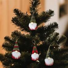 Juego de 4 adornos navideños de gnomo, muñeco de peluche sin rostro, colgantes decorativos para árbol, hogar y vacaciones. - Verde Oliva - Ver 2