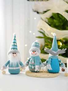 1pc Christmas Decoration Plush Blue Snowman Doll, Cute Fabric Doll Sled Figurine For Home Tabletop Display - Multicolor - View 10