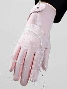 1 Pair Solid Color Casual Knitted Fabric Warm Gloves, Waterproof For Women, Suitable For Outdoor Sports, Cycling, Motorcycle, Bike, All Season, Touchscreen Capability, Thermal Lined