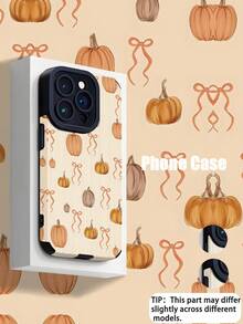 1pc Vintage Autumn Bow Pumpkin Striped High-End Faux Leather Anti-Fall Anti-Fingerprint Shockproof Phone Case Compatible With Apple And Models