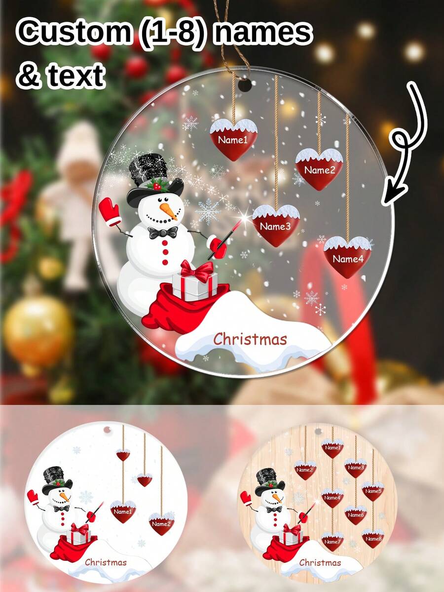 Custom Christmas Decorations With 1-8 Names, Personalized Christmas Tree Decorations, Customized Christmas Gifts, Customizable Text Christmas Ornaments, Diy Ornaments, Christmas, Garden, Acrylic, Ceramic, Wooden, Christmas Crafts, Snowman Pattern, Room Decor, Mom, Family