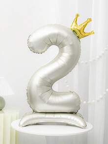1pc Ivory 42 Inch Pedestal Crown Digital 0-9 Foil Number Balloon For Anniversary Birthday Party Holiday Celebration, Wedding Decoration - Milky White - View 12