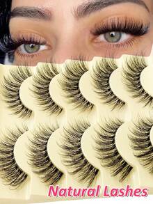 5 Pairs Rikuaild Fluffy False Eyelashes, Transparent Band, Natural & Soft, Criss-Cross Thin Cat Eye Lashes, Faux Mink Full Strip Lashes - Lông mi  mắt mèo - Xem 2