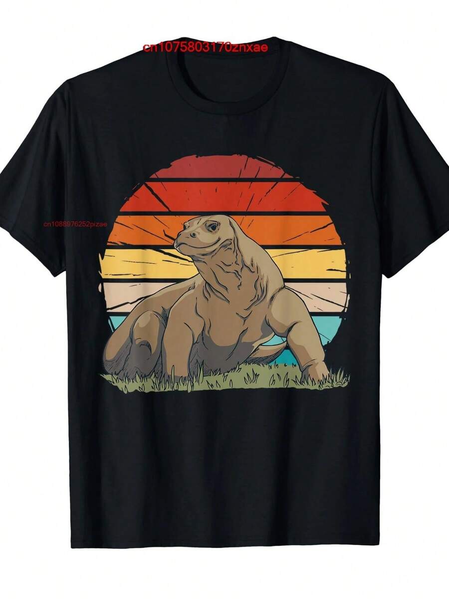 100% Cotton Vintage Realistic Komodo Dragon, Komodo Monitor Big Lizard T-Shirt MEN WOMEN UNISEX T Shirts Size S-6XL - 黑色 - 查看 1