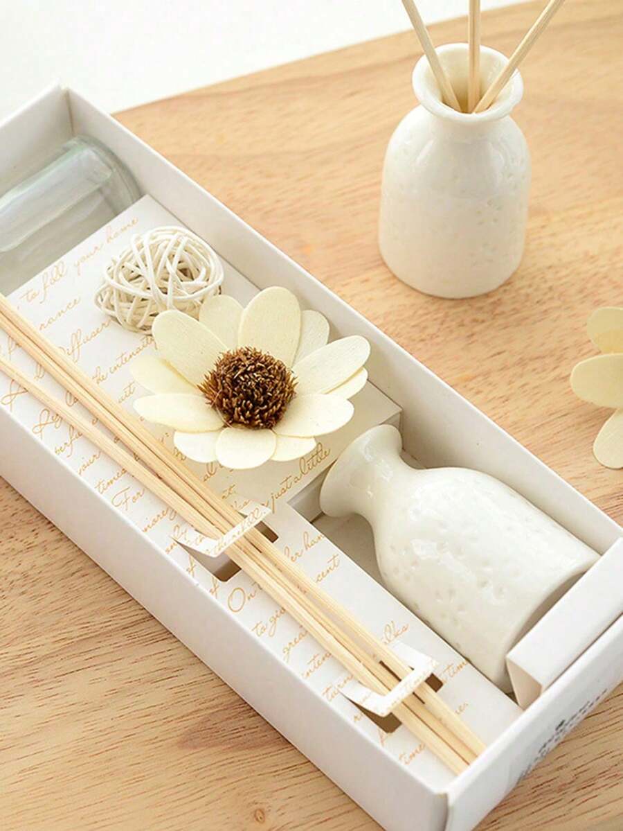 9 Piezas/1 Set, Juego de Aromaterapia sin llama para el hogar, (1 Botella de Aceite de Aromaterapia + 1 Botella de Cerámica + 5 Varillas de Ratán para Aromaterapia + 1 Bola de Ratán + Flores Secas) Fragancia de larga duración, Adecuado para dormitorios, salas de estudio, baños, salas de estar, regalo perfecto para fiestas, decoración