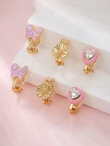 6piece Teen New Pink Princess Oil Drop Butterfly Ear Clip Super Cute Earrings - Multicolor - View 9