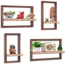 Mensole galleggianti in legno rustico - Set di 4 mensole quadrate da appendere a parete, mensole decorative montate per bagno, cucina, soggiorno, per archiviazione e esposizione