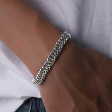 1 Simple And  Stainless Steel Silver Chain Bracelet For Men's Daily Wear, Music Festival Parties, Dates, Boyfriend Gifts - 銀色 - 查看 8