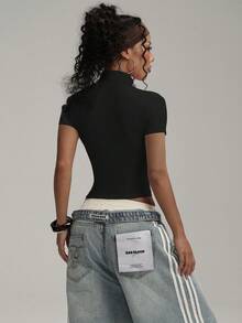 FWH 街头风宽松运动夹克，高领拉链设计，修身剪裁，舒适时尚，适合从办公室到普拉提等各种场合，也适合跳舞/慢跑，复古运动风与现代版型完美融合，春季时尚运动夹克。 - 黑色 - 查看 6