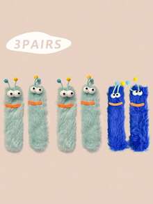 1/2/3 双女士趣味袜子、节日袜子、卡通袜子、毛绒袜子、节日袜子、中筒袜、大眼袜子、可爱袜子、保暖袜子 - 彩色 - 查看 43