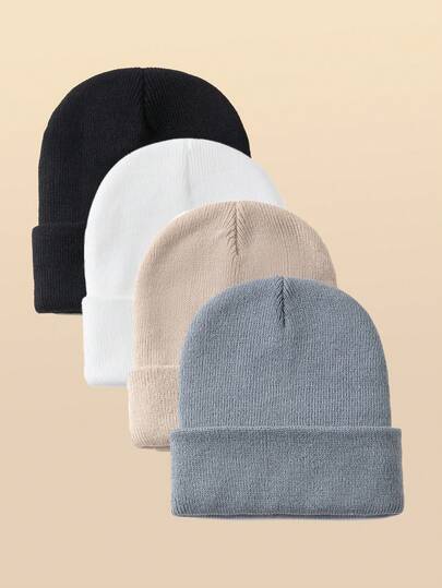 1-4pcs Solid Color Knitted Beanies For Women, Daily Wear