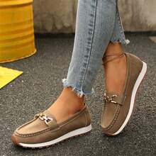 Casual Comfortable Women Loafers Lightweight Slip On Low Top Round Toe Fashion Chain Decorated Shoes - 駝色 - 查看 5