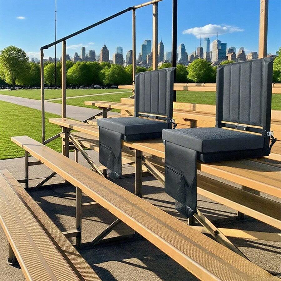 Lcchabls 1 Pc-Outdoor Stadium Seat Portable Folding Bleacher Chair With Back Support, Padded Cushion, Cup Holder, Pocket & Shoulder Strap For Sports Events, Beach, Camping, Picnics(Black) - Black - View 1