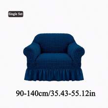 1 件纯色弹力沙发套柔软泡泡纱带裙边沙发套现代简约风格靠垫套客厅卧室户外沙发保护套 L 型组合休闲椅垫套 1/2/3/4 座位家居装饰沙发座套