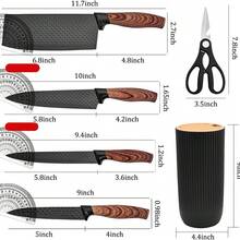 Knife Set, 6-Piece Black Kitchen Knife Set For Home, Anti-Rust Non-Stick Stainless Steel Sharp Chef Knife Set With Universal Knife Block For Kitchen, Ergonomical Design (Black) - Black - View 4