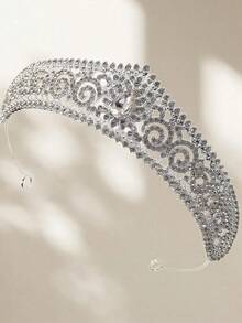 1pc Fashionable & Luxurious Teardrop-Shaped Swirled Zirconia Bridal Tiara Crown, Ideal For Wedding, Birthday, Coming-Of-Age Ceremony, Etc. (Material: Alloy + Zirconia) Elegant Royal