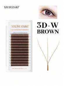 12排棕色W形睫毛嫁接，自然柔和浅棕色3D立体预制睫毛簇，单根嫁接 - 棕色 - 查看 1