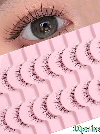 10 أزواج من رموش صناعية طبيعية المظهر، رموش كورية حلوة وجميلة، مناسبة لإنشاء مظهر ماكياج ياباني طبيعي، أساسيات ماكياج قابلة لإعادة الاستخدام للنساء