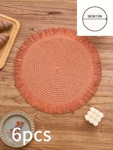 1/4/6/12 件波西米亚风格纸质圆形餐垫，防滑编织杯垫，适用于碗、盘子、杯子，适合节日、派对、生日、婚礼、晚宴、咖啡桌、家居装饰、秋冬季（注意：材质为纸，不可水洗） - 橘色 - 查看 15