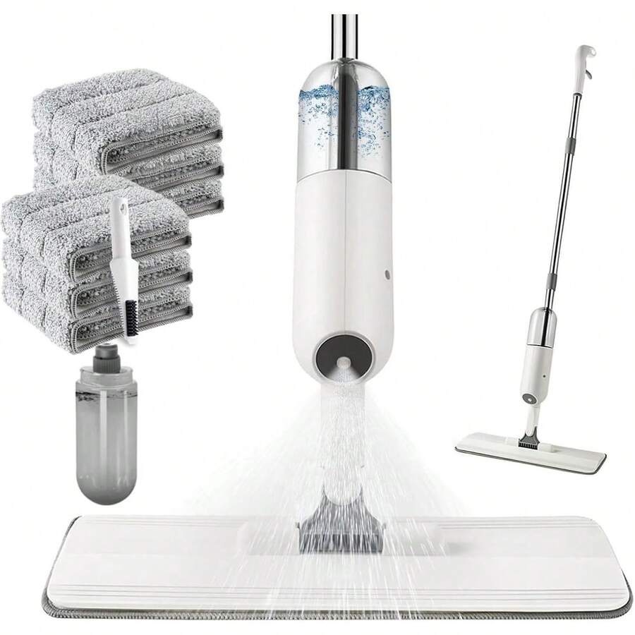 Trapeador Microfibra, Trapeador con Atomizador, Spray para Limpieza 360 ° Giratorio Trapeador Magic con 6 Almohadillas y 1 Cepillo, Fregona Plana para Hogar Suelos de Madera, Laminado y Mármol - 1 - Ver 1